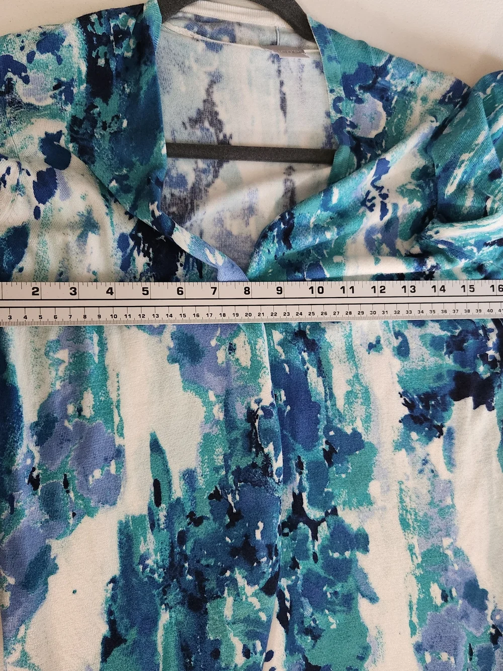 Chico's Blue Teal White Watercolor Print Sweater Cardigan Set